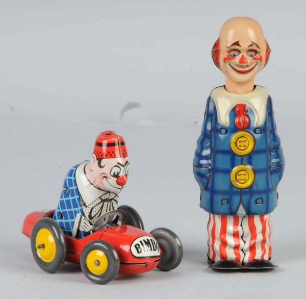 Lot of 2: Tin Litho Clown Wind-Up Toys.: European. Working. Includes one German and one French toy. Largest: 5" x 4 - 1/2".