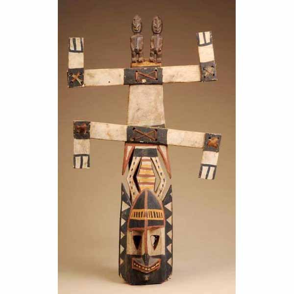 Pair of West African Bambara Masks.: From Mali. Made of wood with native painting. Both: 38" T.