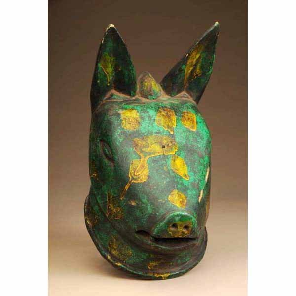 East African Makonde Donkey Mask.: From Mozambique. Made of wood with old oil painting. 14 - 3/4" T.