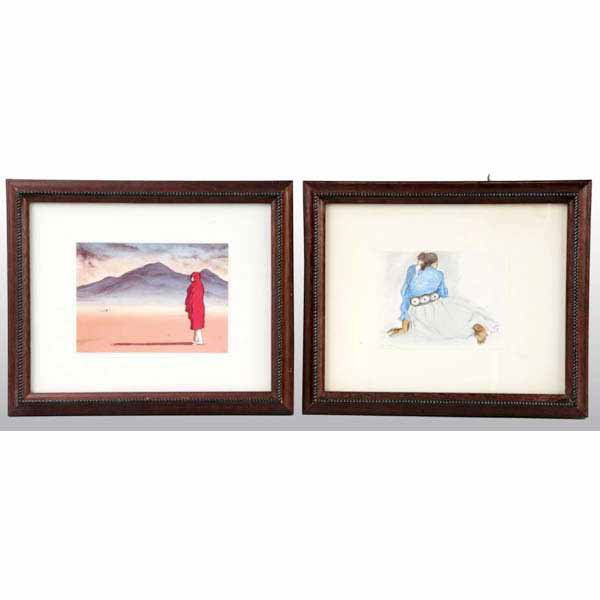 Lot of 4: Navajo Water Colors by R. C. Gorman.: All framed under glass. One has some creasing. Largest: 15 - 1/2" x 12".