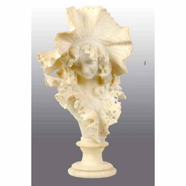 Marble Bust of a Lady.: Intricate lacy bonnet. 18 - 1/2" T.