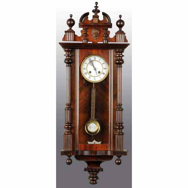 Ornate German Time & Strike Wall Clock.: Has pendulum and key. 34" T.