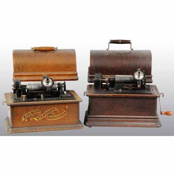 Lot of 2: Edison Standard Phonographs.: Both need adjustments and belts. Largest: 11" T.