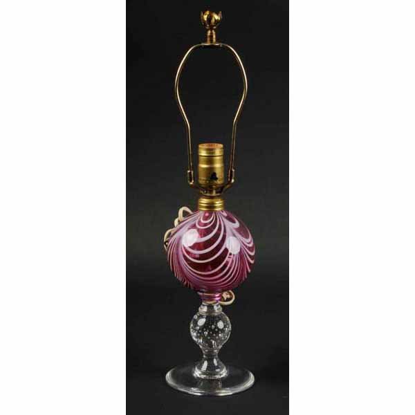 Pink Glass Pairpoint Lamp.: 19" T.