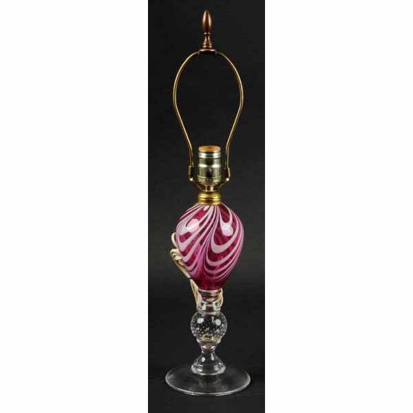 Pink Glass Pairpoint Lamp.: 21 - 1/2" T.