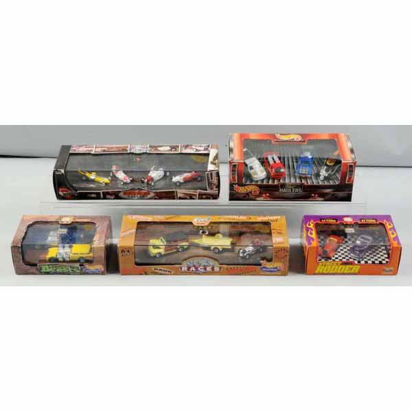 Lot of Mattel Hot Wheels Limited Edition Cars.: Includes Baur's Beasts two-car set, Bruce Meyer Vintage Racing Gallery four-car set, Baur's Night at the Races two-car set, Special Edition Hot Haulers four-car set, and Limited Edition Street Rod set