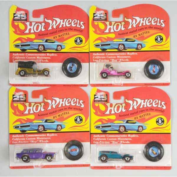 Mattel Hot Wheels 25th Anniversary Case Lot.: Includes 72 Red Line cars consisting of assorted Nomads and Red Barons. Mint on cards. Not all pictured.