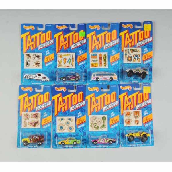 Lot of 20: Mattel Hot Wheels Tattoo Machines.: Includes various cars. Mint on original cards with tattoos. Not all pictured.