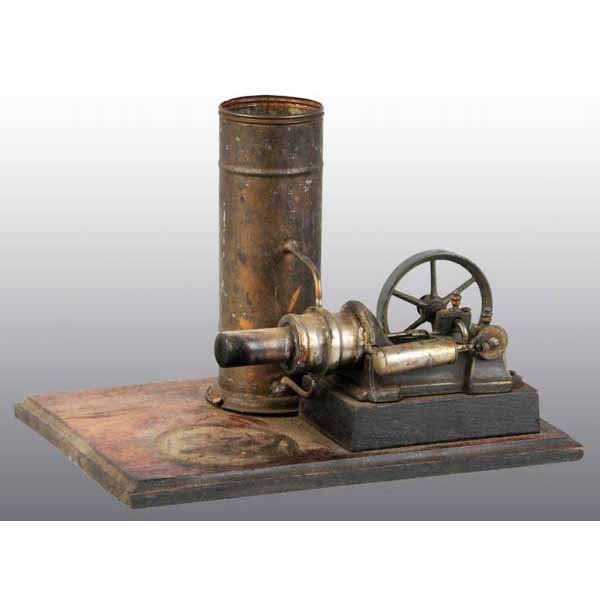 Krauss & Mohr Hot Air Engine.: This engine is very early with a wood engine base. It has the typical K&M water tank that holds water to cool the contraction of the air as a necessary cycle in this Stirling Cycle Engine. It is missi