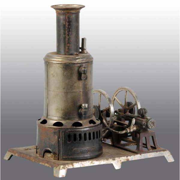 Weeden No. 49 Upright Steam Engine.: The engine is missing the glass in the waterglass, it has an eye screw to replace the original steam line valve, is missing its flyball governor and has scattered surface rust. 11 - 1/2" x 10".