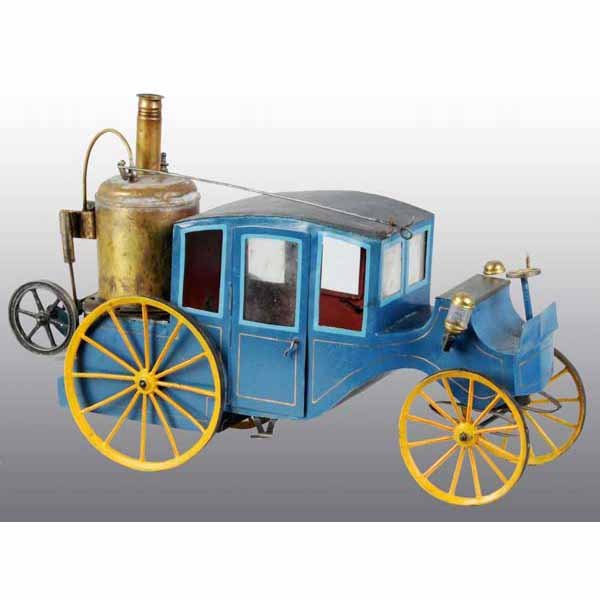 Contemporary Model of a Very Early Steam Coach.: This model is of a very early steam coach driven by a live steam engine. Includes the boiler, steam valve controlled by the "driver", and an oscillating cylinder. 11" x 16 - 1/2".