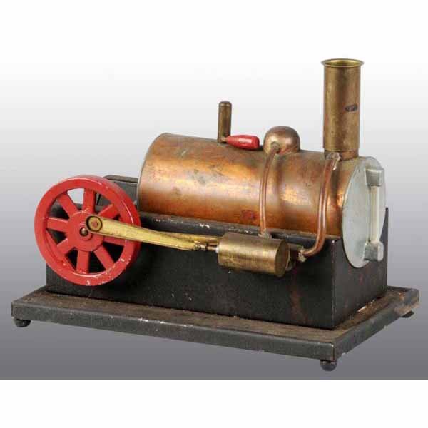 Miller Electric Horizontal Steam Engine.: Copper variation. With a whistle, steam dome, original chimney, a waterglass and a stationary cylinder. 7 - 1/4" x 10 - 1/2".