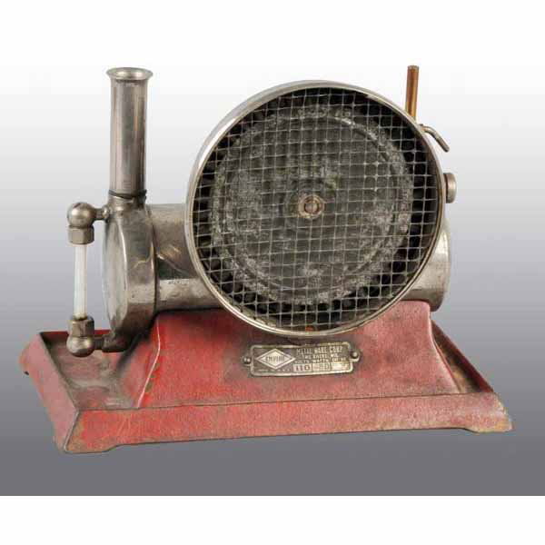 Empire Corporation Stationary Toy Steam Engine.: Cast iron base. Stack is not removable. Metal plaque on side says "Empire Metalware Corporation Toms River, Wisconsin". Shows use and wear. 7 - 1/4" x 9".