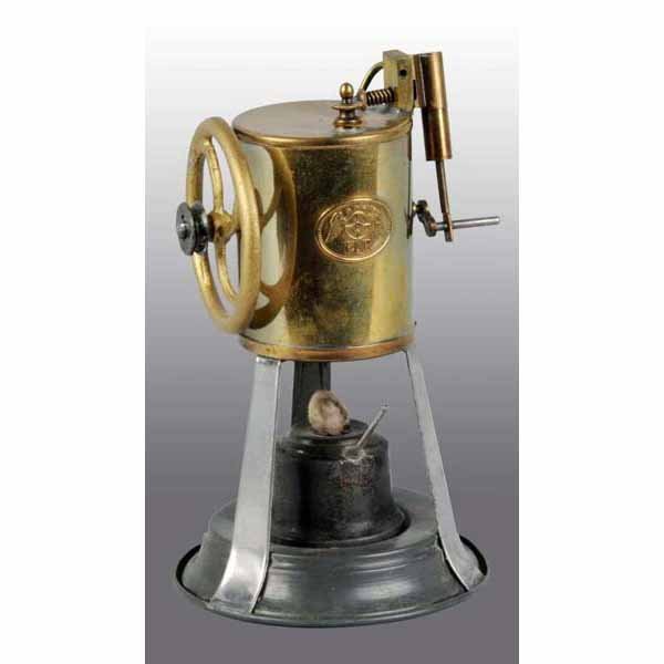 Ernst Plank Early Vertical Steam Engine.: Ca. 1885 to 900. This style steam engine was the earliest type made. It includes a safety valve, a burner, and an oscillating cylinder connected to a through the boiler crankshaft. The flywheel had ro