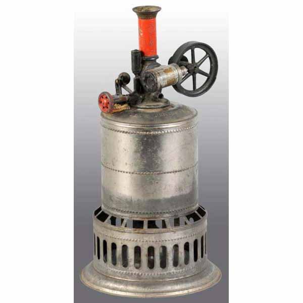 Weeden No. 1 Upright Steam Engine.: Includes the weighted safety, a whistle, an original smoke stack and an oscillating cylinder engine. The nickel plating is in very good condition. The steam throttle control valve is missing. 8" T.