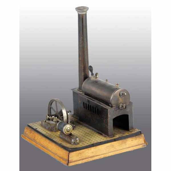 Schoenner No. 112/3 "Vulkan" Steam Engine.: Made circa 1900. Missing parts include the top of the whistle, the waterglass and the steam pipe. Worthy of restoration. Engine: 12" T. Base: 8" T.