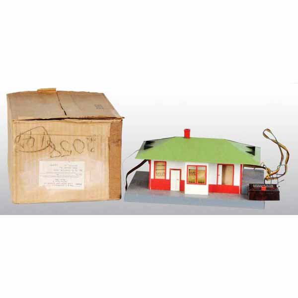 American Flyer Post-War No. 755 Talking Station.: Includes original box. Complete and all original. Has all instructions and items inside of station. Original windows need to be re-glued. Very dirty but a nice unusual piece.