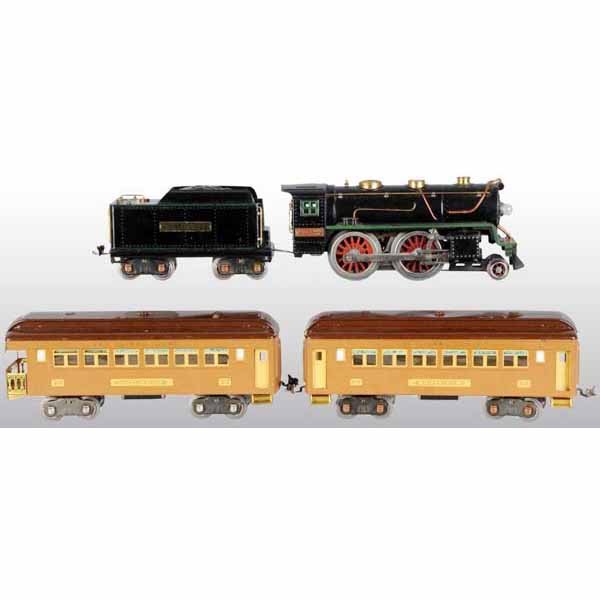 Lionel Standard Gauge No. 362E Train Set.: Set includes original box with label on end that reads "363E". Set includes a no. 384E steam locomotive with matching no. 384T tender, no. 309 pullman, and no. 312 observation car. All individual boxe