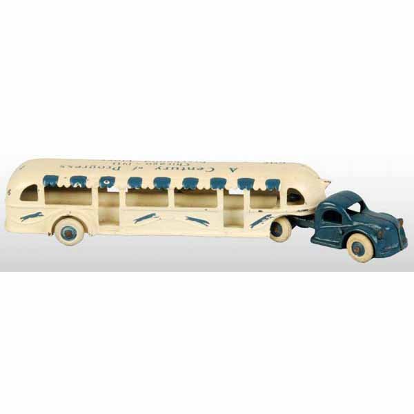 Cast Iron Arcade Greyhound Worlds Fair Bus Toy.: 1933 Marked "A Century of Progress Chicago 1933 Greyhound Lines GMC" on top. White rubber tires. Middle size version. Overall minor wear. 11 - 1/4" L.