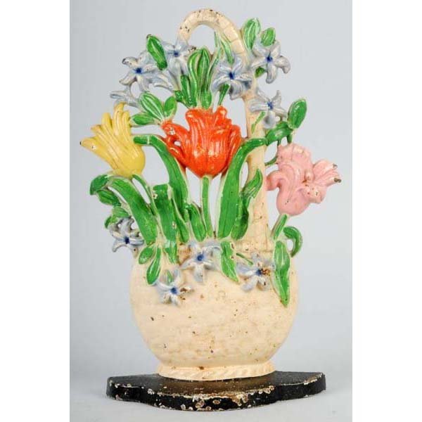 Cast Iron Tulips & Hyacinths Doorstop.: Description Made by Hubley. Condition (Excellent). Size 9 - 1/2" T.