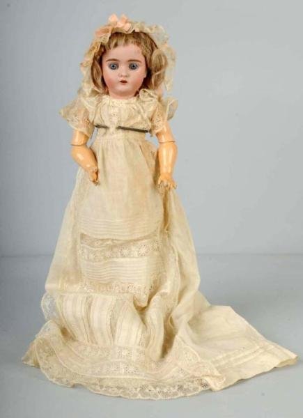 Rare German Bisque Girl.: Head incised "478", possibly Bahr & Proschild, sleeping eyes, original mohair wig (sparse), pierced ears, excellent jointed composition body (needs restringing), original baby dress and bonnet with lo