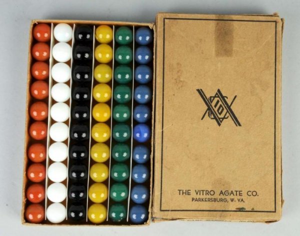 Box of 50 No. 00 Akro Agate Marbles.: Complete box. Size: