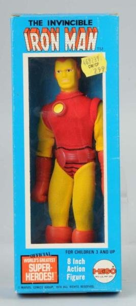Mego Iron Man Superhero Action Figure.: Marked "1974". Includes original box with some wear. Size: 8" T.
