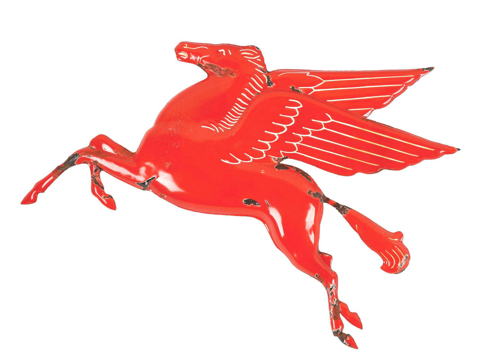 EMBOSSED PORCELAIN MOBIL PEGASUS SERVICE STATION SIGN. (1 of 2)