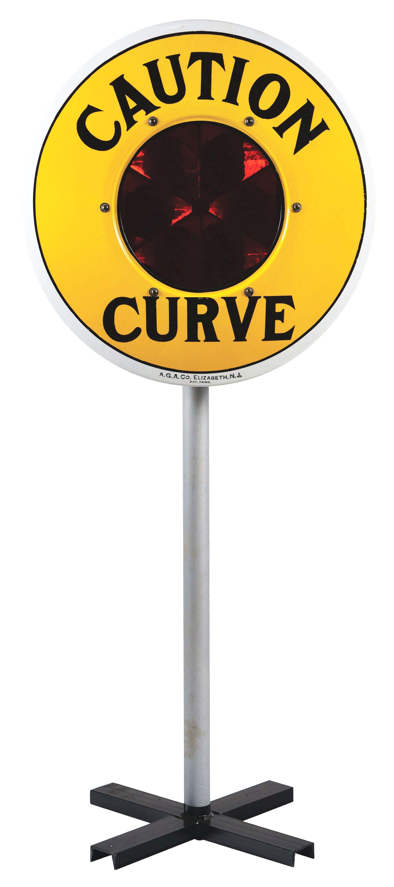 OUTSTANDING & RARE CAUTION CURVE PORCELAIN HIGHWAY SIGN (1 of 4)