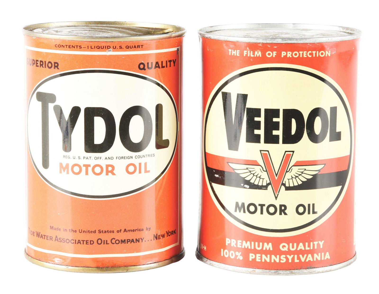 LOT OF 2: TYDOL & VEEDOL MOTOR OIL ONE QUART CANS. (1 of 2)