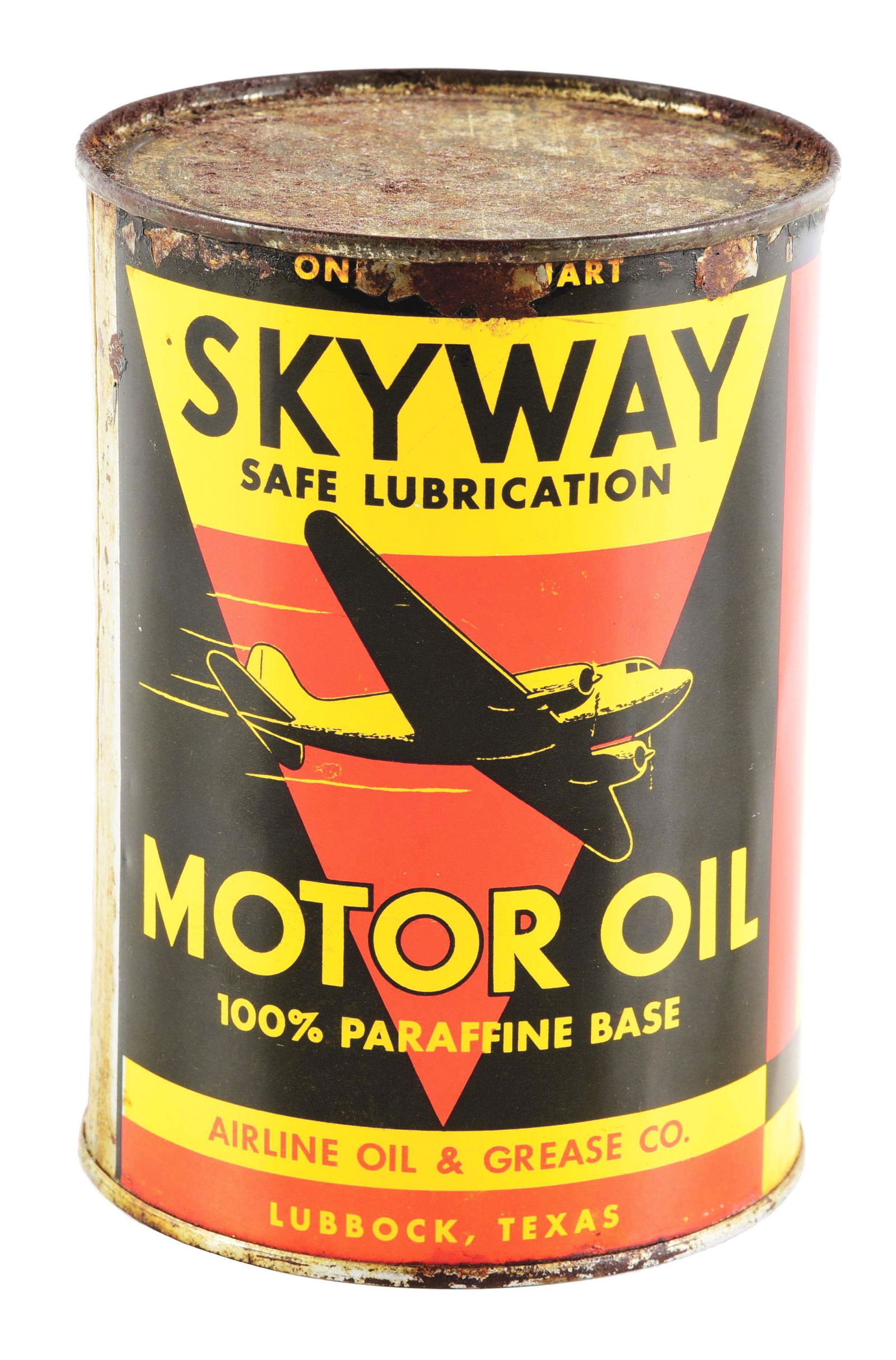 SKYWAY MOTOR OILS ONE QUART CAN W/ AIRPLANE GRAPHIC. (1 of 6)