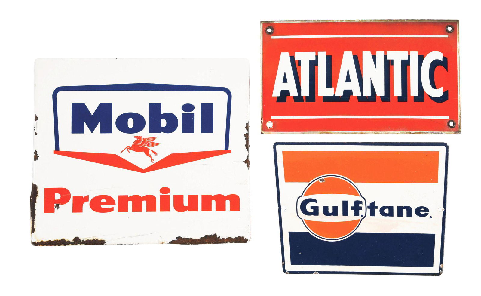 LOT OF 3: PORCELAIN PUMP PLATE SIGNS FROM MOBIL, GULF & (1 of 2)