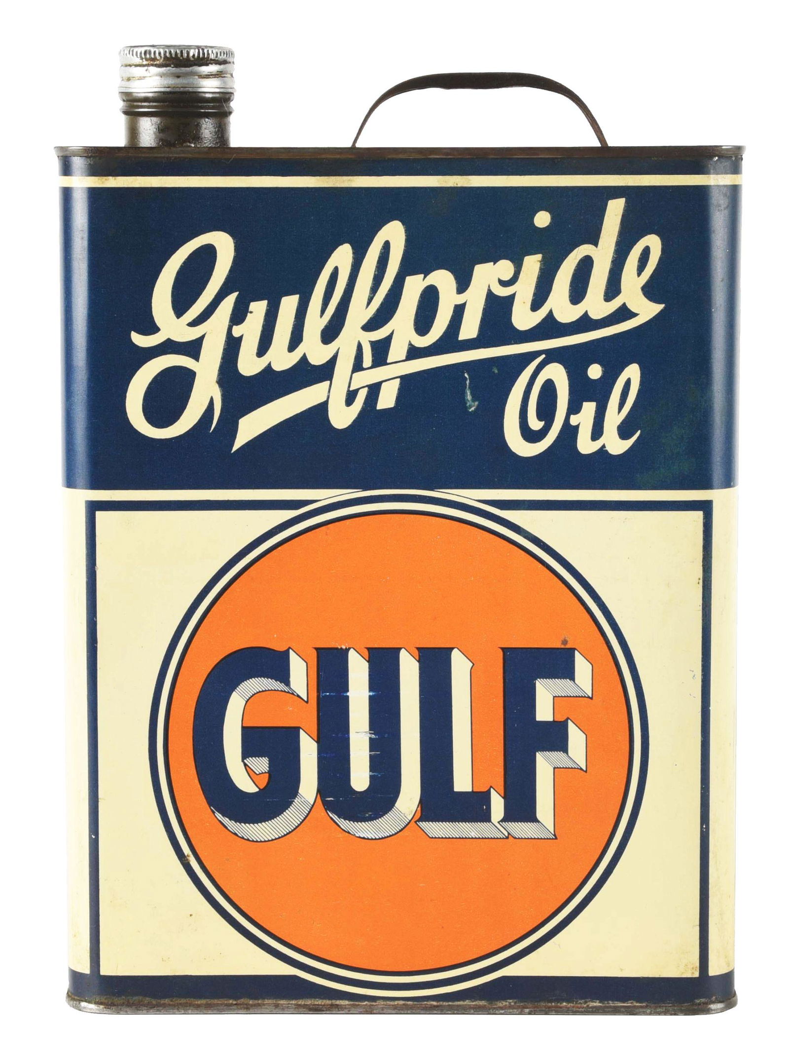 GULF GULFPRIDE MOTOR OIL ONE GALLON FLAT CAN. (1 of 2)