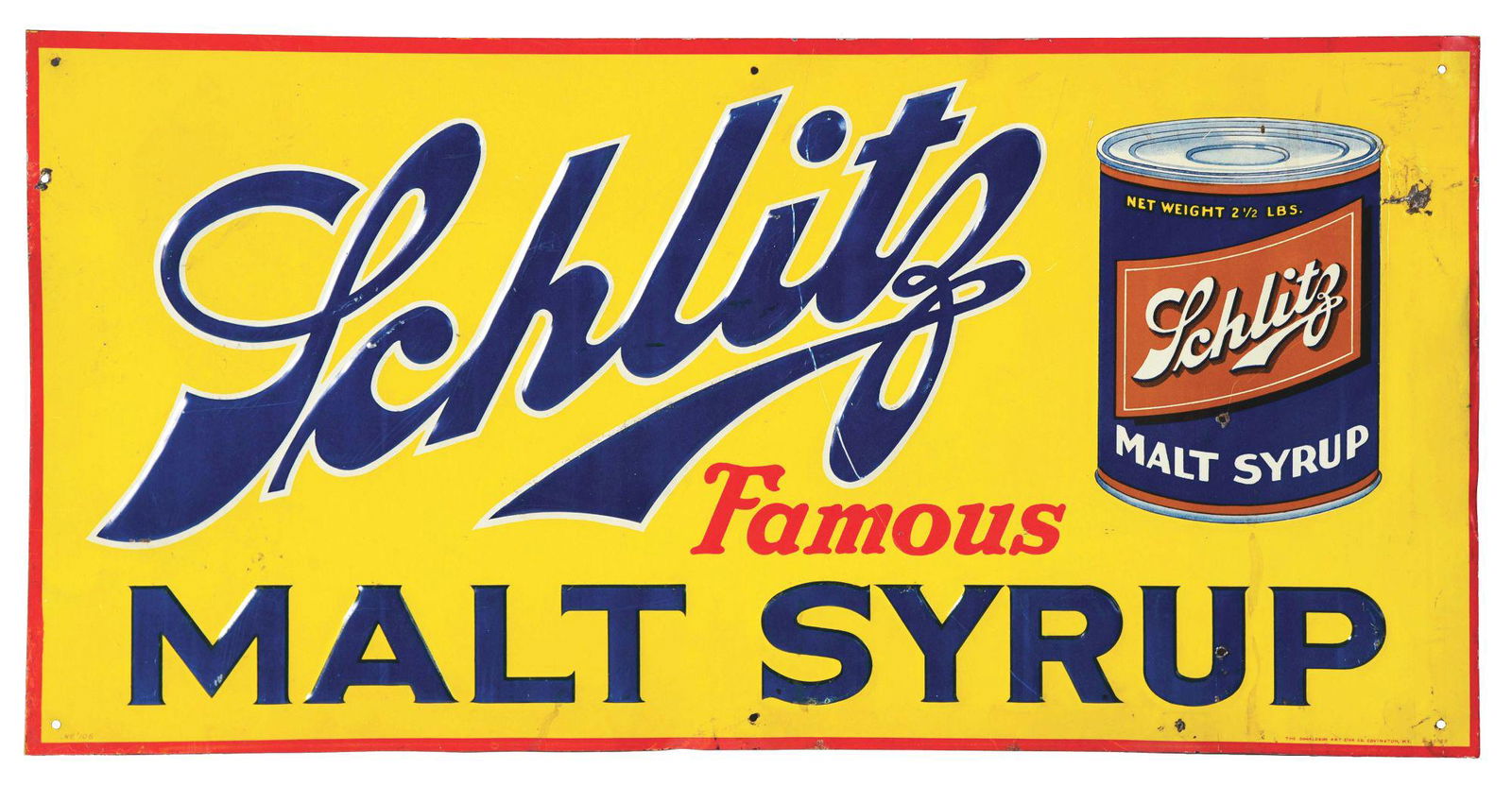 SCHLITZ MALT SYRUP EMBOSSED TIN SIGN W/ CAN GRAPHIC. (1 of 4)
