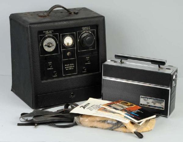 Diathermy Machine with Attachments.: Comes with Zenith Transoceanic Royal D7000 radio.