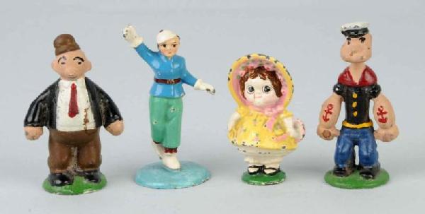 Lot of 4: Cast Iron Paperweights.: Made by Hubley. Includes repainted Wimpy and Popeye, one Skater, and one Dolly. Size: Largest: 3" T.