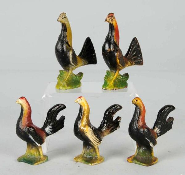 Lot of 5: Cast Iron Rooster Bottle Openers.: Includes three by Wilton Products and two by John Wright. Size: Largest: 3 - 3/4" T.