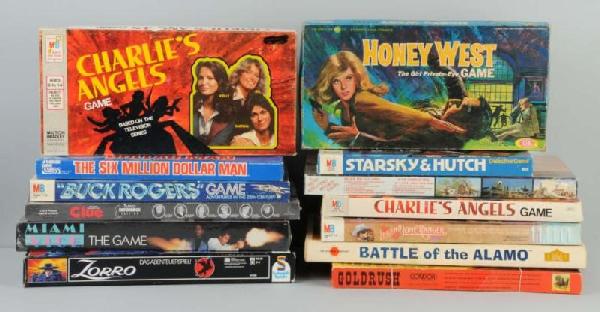 Lot of 13: Modern TV Related Board Games.: Lot includes Honey West, Battle of the Alamo, Starsky & Hutch, Charlie's Angels, and nine others games. Most appear to be complete.