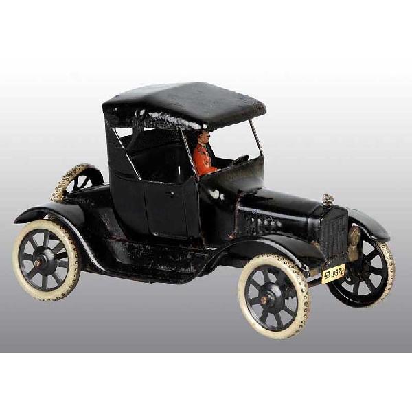 Tin Bing Soft Top Coupe Automobile Wind-Up Toy.: German. Working. Original lithographed male driver, spare tire, and license plates. Very little overall wear. Size: 6" L.