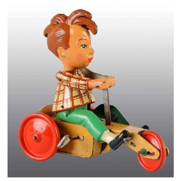 Tin Heini Wind-Up Toy.: German. Circa 1950. Working. Made by PL Company. Marked "Heini 507 Made in Germany" on back. Irish mail toy is a combination of hand painting and lithography. Some scratching under arms and on wheels.