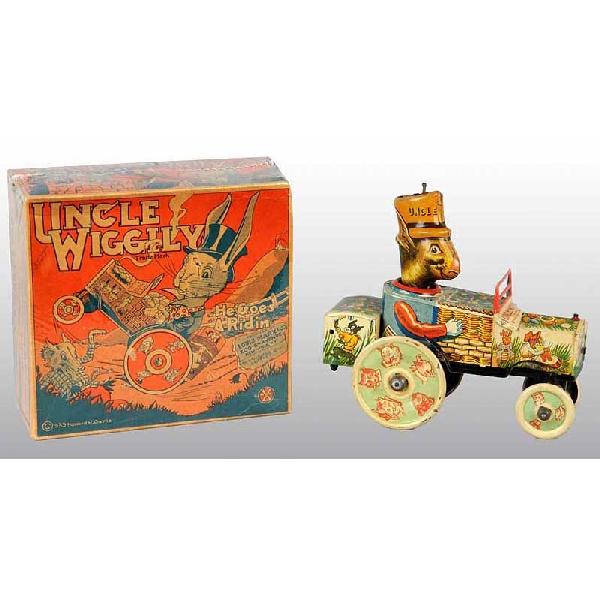 Tin Marx Uncle Wiggily Whoopee Car Wind-Up Toy.: American. Working. Nice color lithography. When wound, head spins around. Marked "1935 Howard R. Garis". Some slight fading, especially to hat. Includes original box with beautiful color graphics. Som