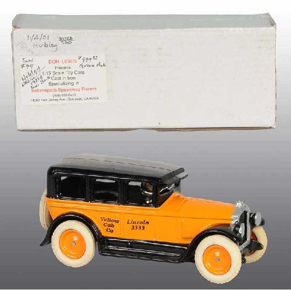 Contemporary Cast Iron Lincoln Yellow Cab Toy.: Made by Don Lewis. Production of 50 made approximately ten years ago. In unused condition. Includes original box. 8" L.