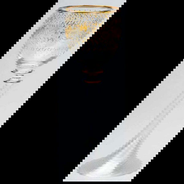 Moser Wine Goblet with Intaglio Cut Floral Design: With heavy gilding and hollow stem. Size: 6 - 7/8" T.