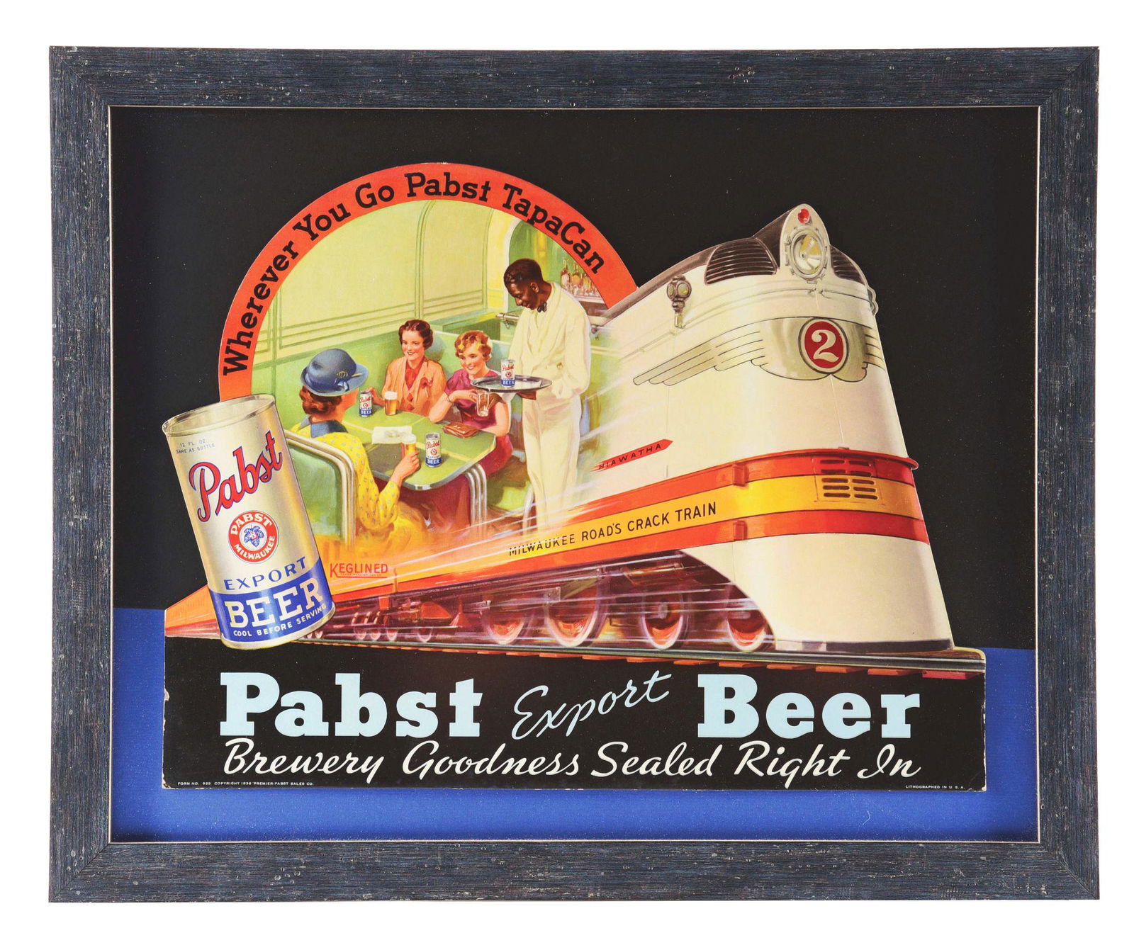 CARDBOARD LITHOGRAPHED PABST BEER ADVERTISEMENT. (1 of 2)