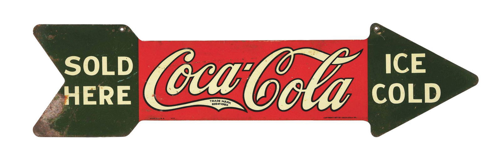 PAINTED TIN DOUBLE-SIDED ARROW. (1 of 3)