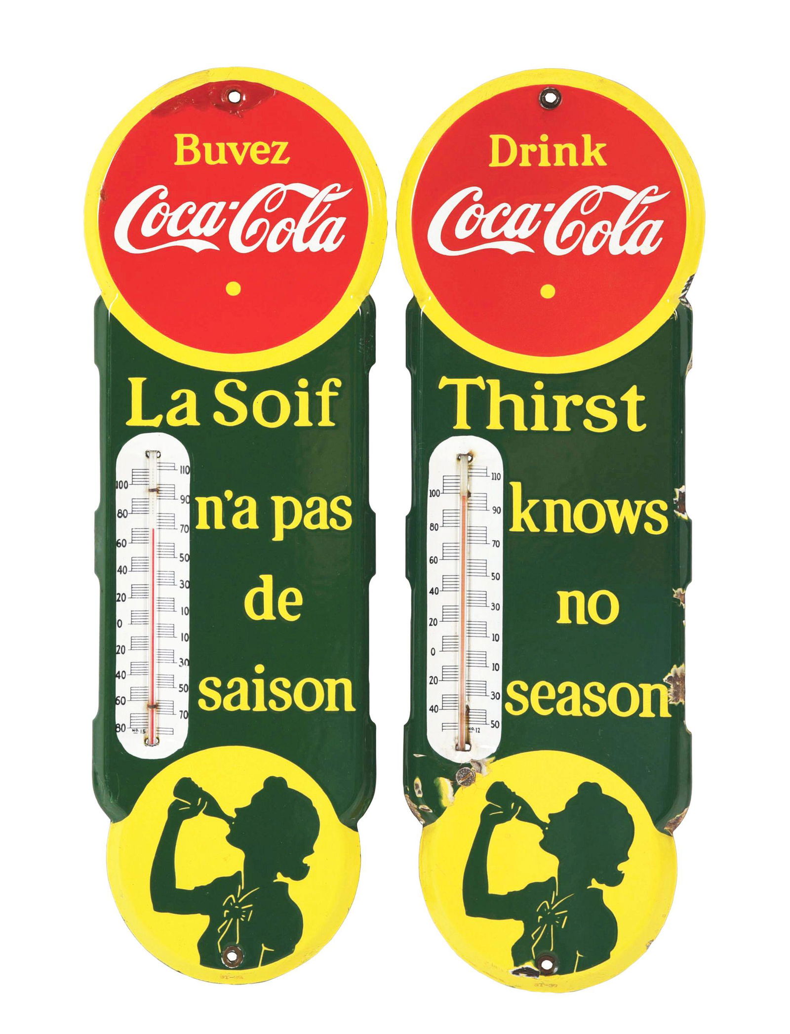 LOT OF 2: PORCELAIN COCA-COLA THERMOMETERS. (1 of 2)