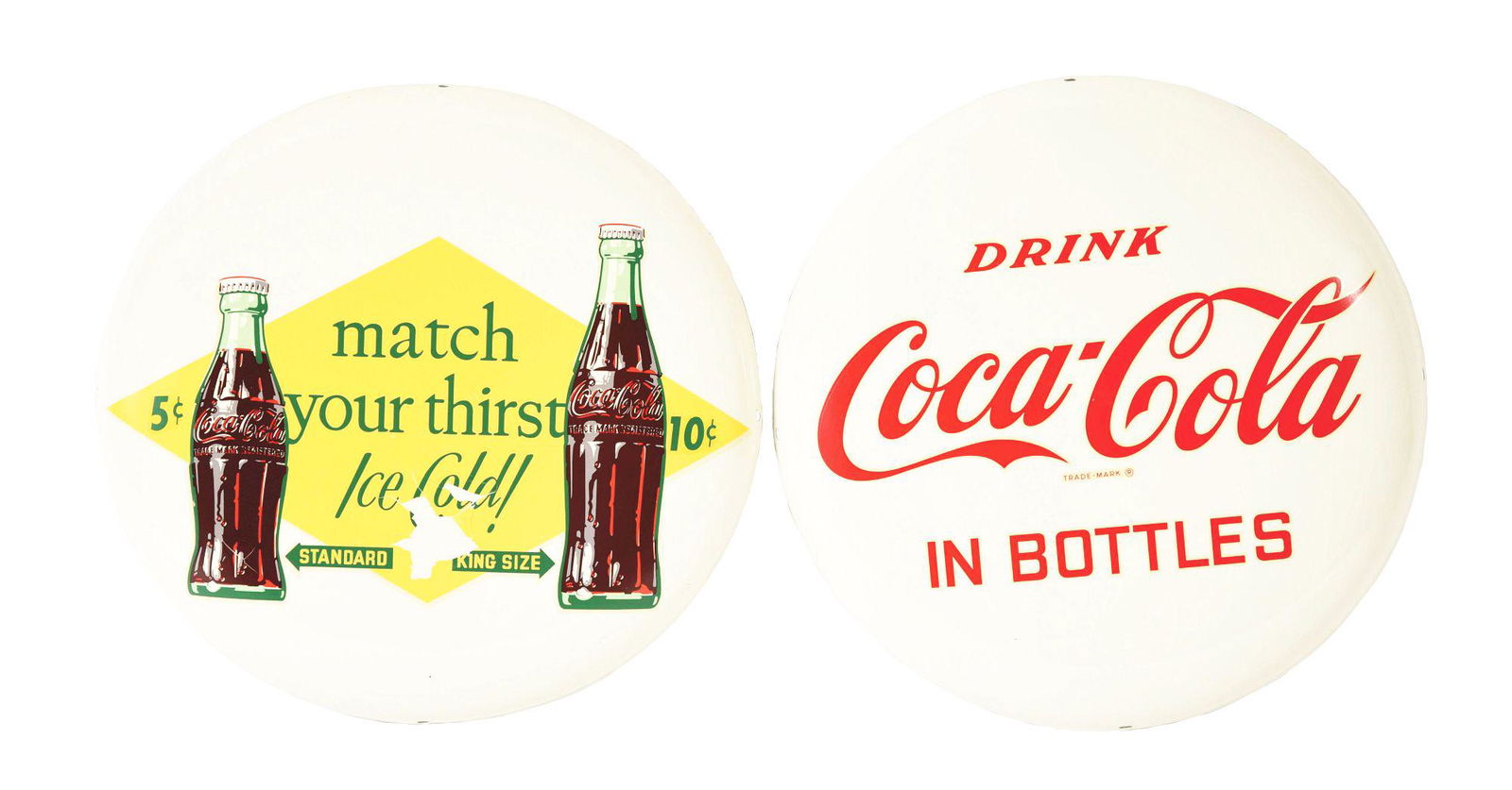 LOT OF 2: ALUMINUM COCA-COLA BUTTONS. (1 of 2)