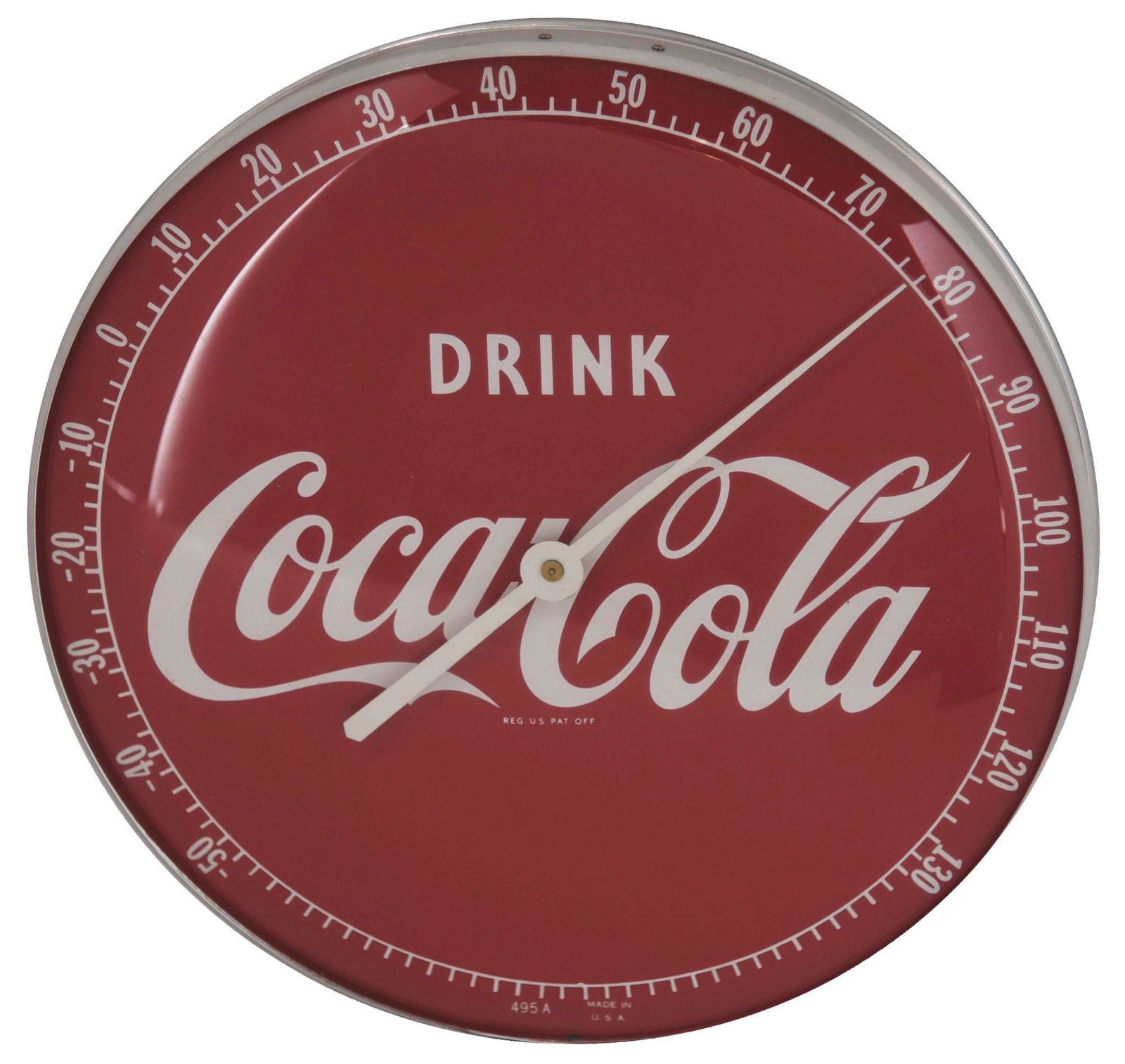 DRINK COCA COLA TIN THERMOMETER W/ GLASS BUBBLE FACE. (1 of 2)
