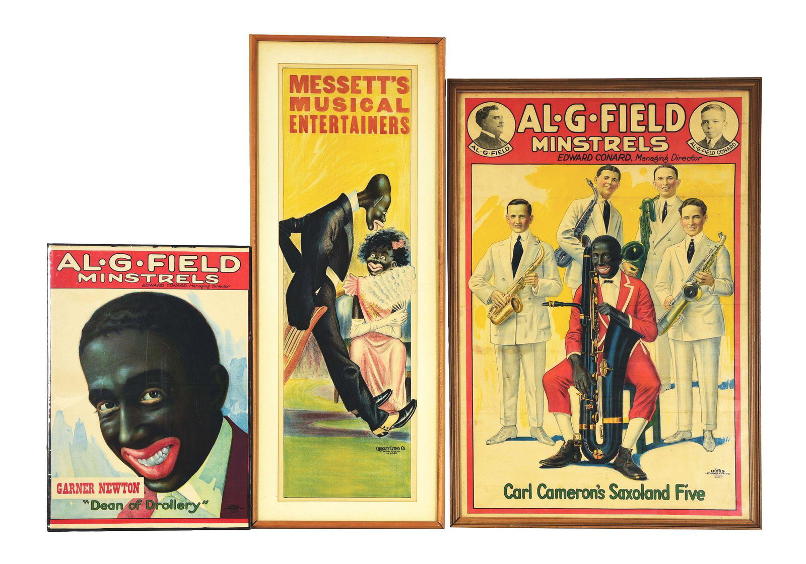 LOT OF 3: FRAMED AL G. FIELD MINSTRELS POSTERS. (1 of 5)