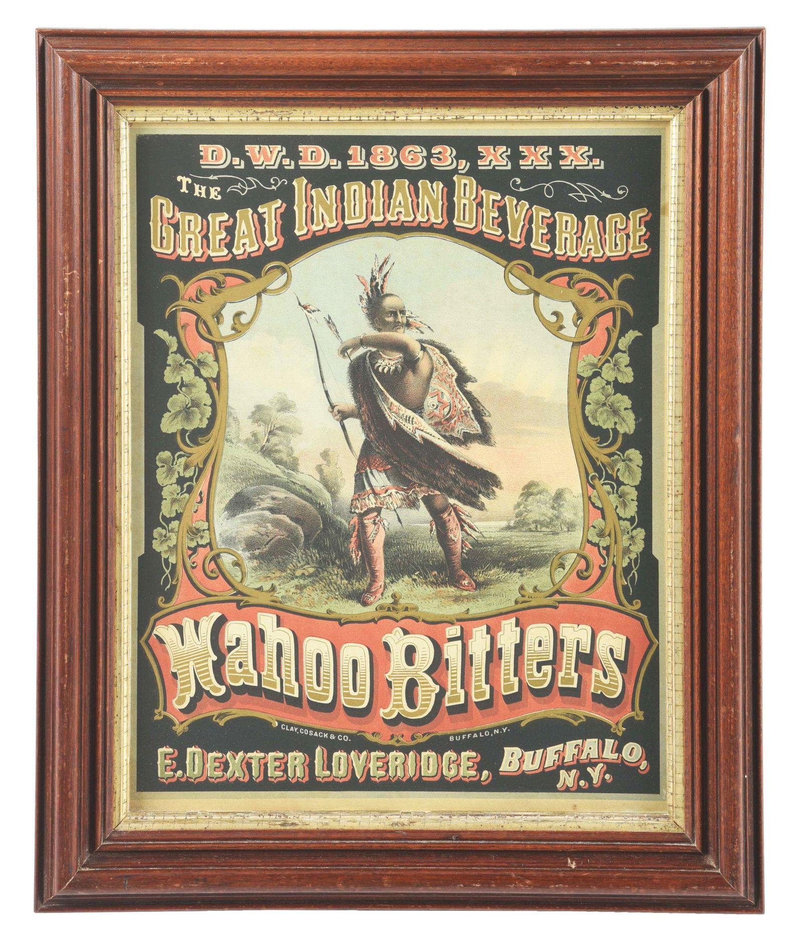 FRAMED GREAT INDIAN BEVERAGE WAHOO BITTERS AD. (1 of 4)